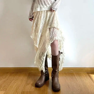 VILZSTUDIOS Vintage Boho Lace Asymmetrical Skirt