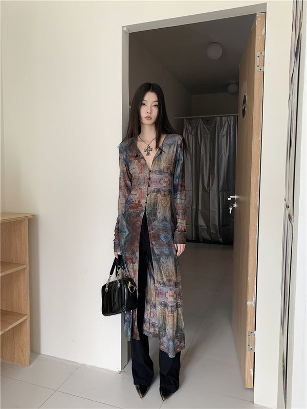 Vintage Multicolor Mesh Long Shirt