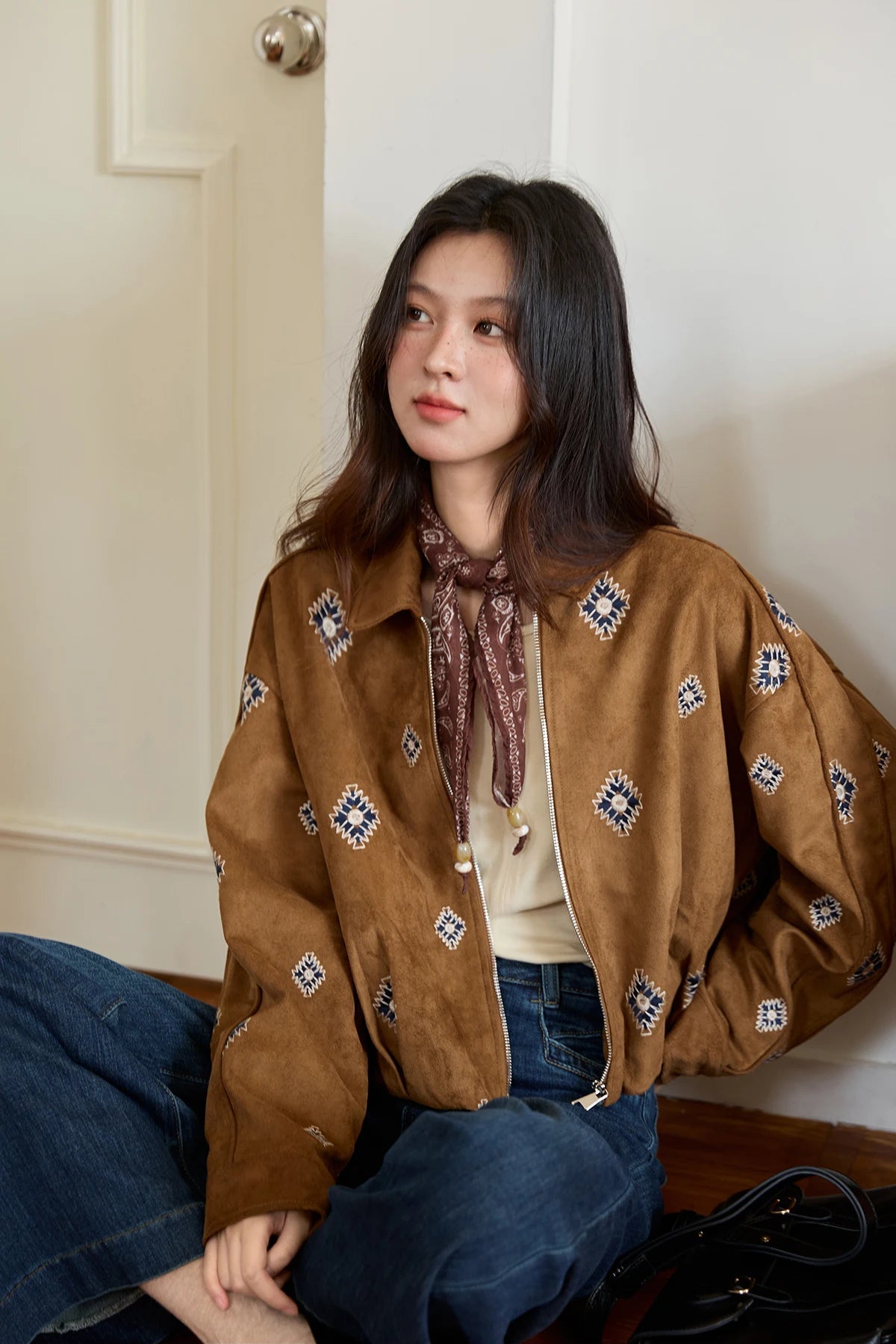 VILZSTUDIOS Brown Embroidered Retro Jacket
