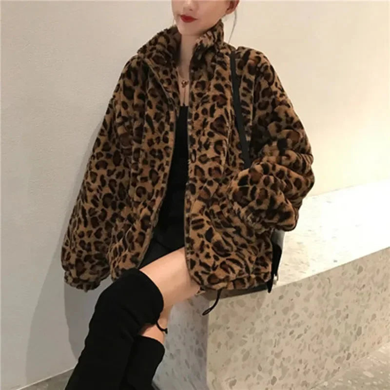 VILZSTUDIOS Leopard Print Fuzzy Jacket