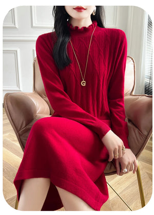 VILZSTUDIOS Cozy Wool High Neck Knitted Midi Dress