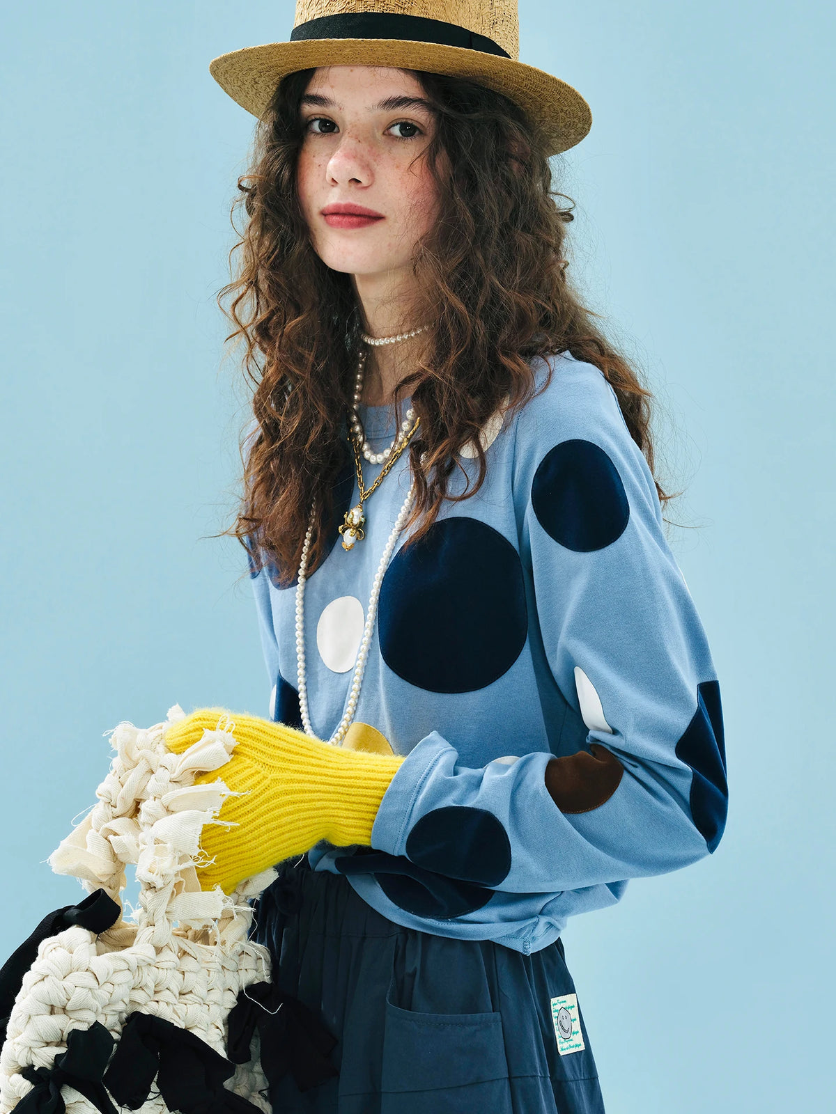 VILZSTUDIOS Adorable Blue Polka Dot Long T-Shirt