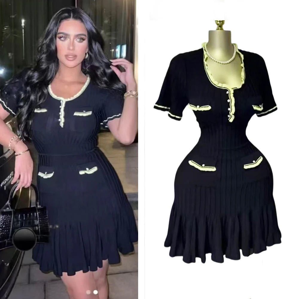 VILZSTUDIOS Chic Knitted Ruffled Mini Dress