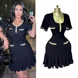 VILZSTUDIOS Chic Knitted Ruffled Mini Dress