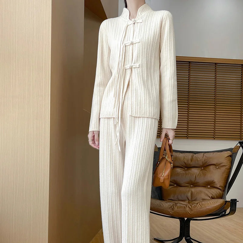 VILZSTUDIOS Elegant Retro Wool Two-Piece Set Pants
