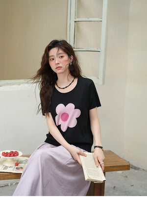 VILZSTUDIOS Colorful Flower Knitted T-Shirt
