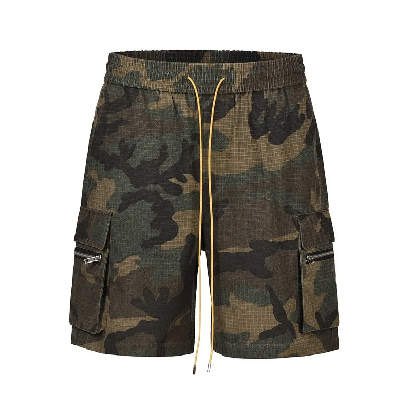 VILZSTUDIOS Vintage Camouflage Casual Loose Drawstring Shorts