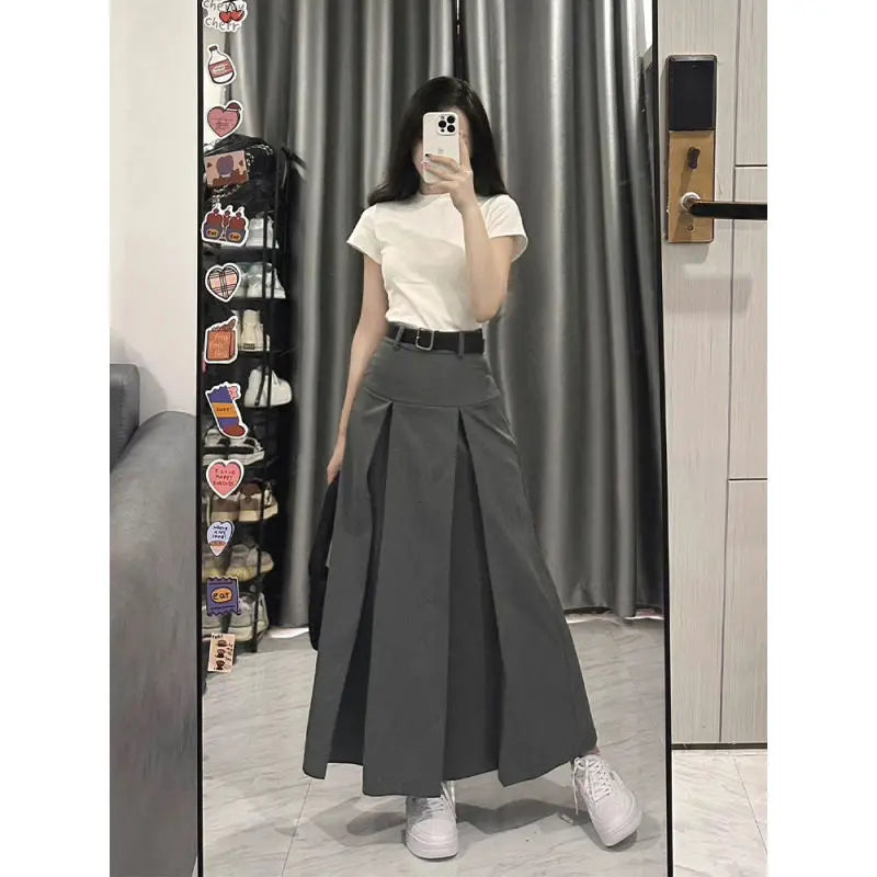 VILZSTUDIOS Petite High Waist A-Line Midi Skirt