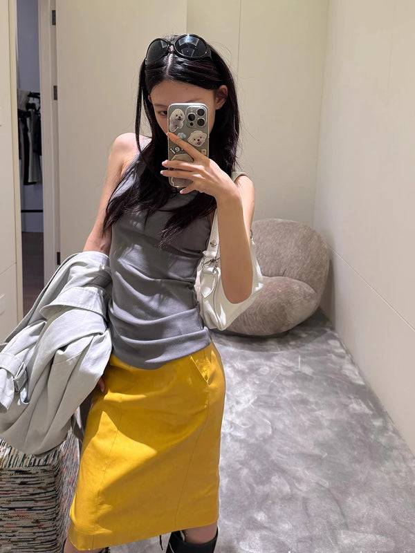 Shiny Reflective Yellow Patent PU Leather