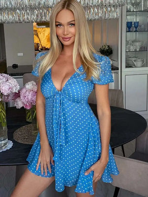 VILZSTUDIOS Elegant Polka Dot Zipper Mini Dress
