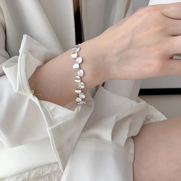 Geometric Round Pad Punk Silver Bracelet