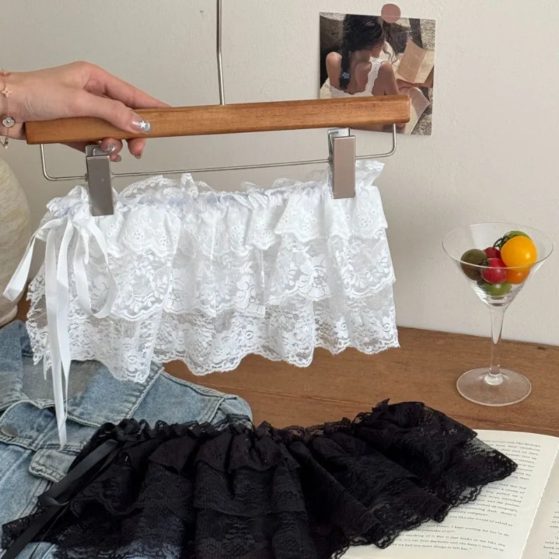 VILZSTUDIOS Lace-Up Ruffled Layered Mini Skirt