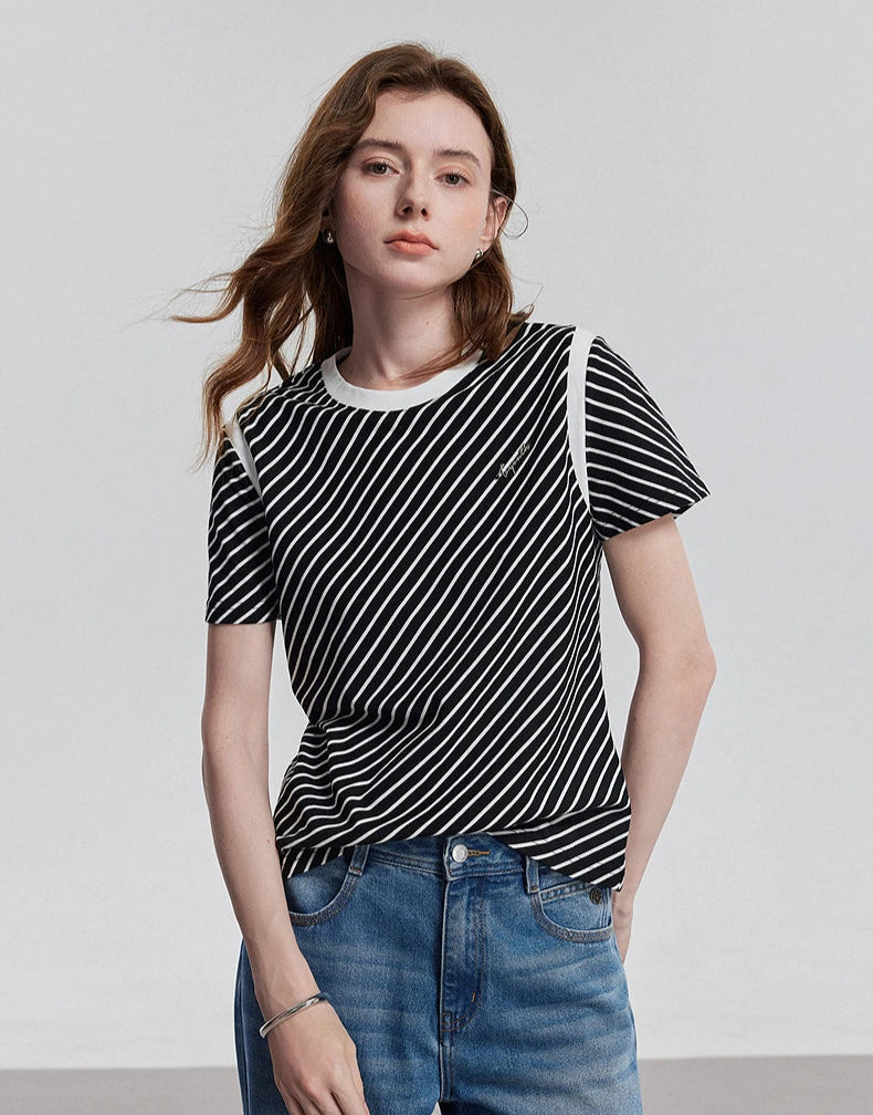 VILZSTUDIOS Striped Short Sleeve Casual T-Shirt