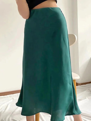 VILZSTUDIOS Elastic Waist Satin A-Line Skirt