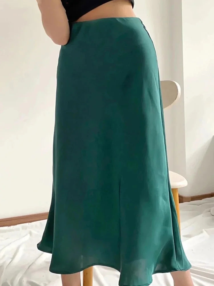 VILZSTUDIOS Elastic Waist Satin A-Line Skirt