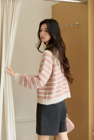 VILZSTUDIOS Pink Striped Wool Cardigan