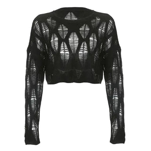 VILZSTUDIOS Black Hollow Knit Mesh Crop Top
