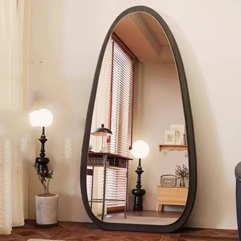 VILZSTUDIOS Bedroom Wooden Mirror Circular Standing Oval Big Decoration Full Body Modern Mirror Living Room Floor Espelhos Home Decorations