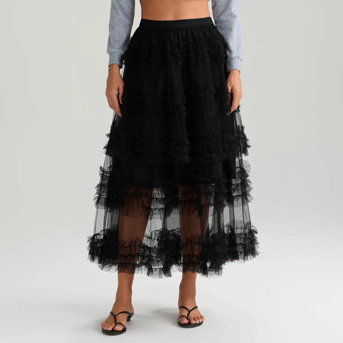 VILZSTUDIOS Ethereal Tiered Ruffled Mesh A-Line Skirt