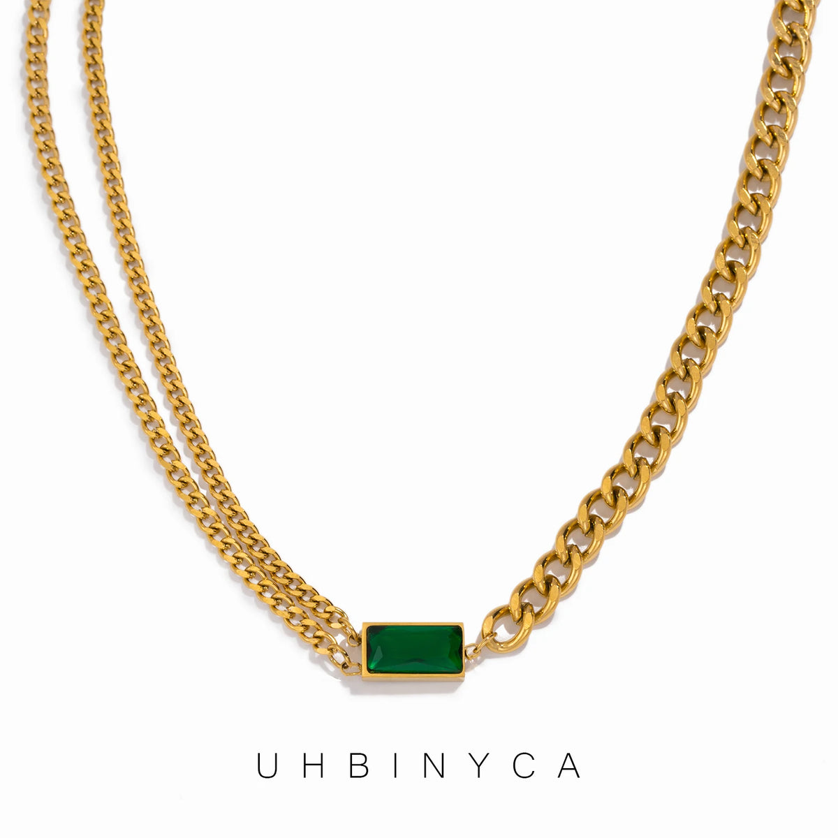 VILZSTUDIOS Classic Emerald Asymmetric Chain Necklace