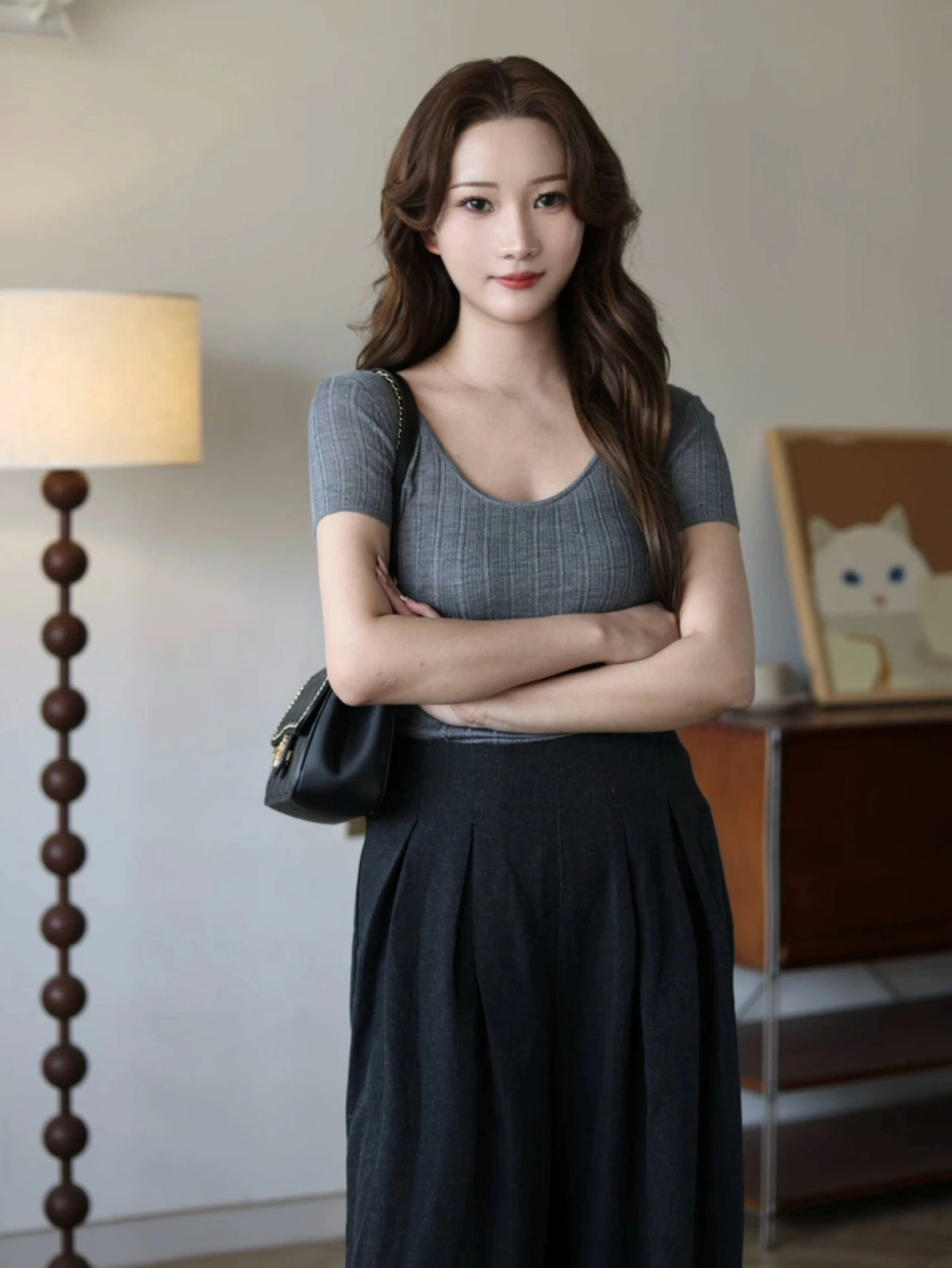 VILZSTUDIOS Slim Fit Ribbed Knitted T-Shirt