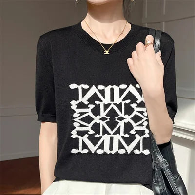 VILZSTUDIOS Embroidered Cotton Short Sleeve Sweater
