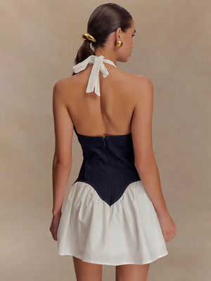 VILZSTUDIOS Contrast Color Sexy Patchwork Denim Dress