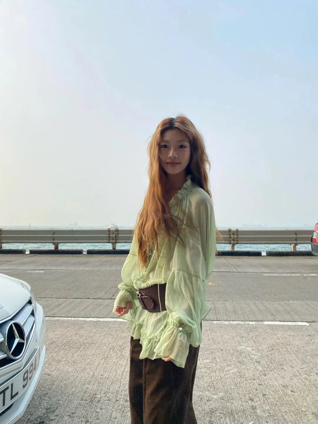 VILZSTUDIOS Elegant Green Sheer Blouse