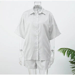 VILZSTUDIOS Casual Striped Linen Cotton Shirt