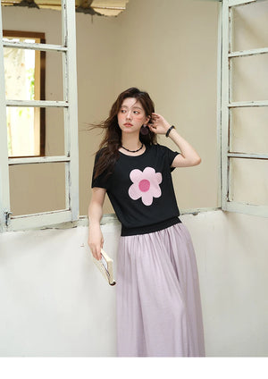 VILZSTUDIOS Colorful Flower Knitted T-Shirt