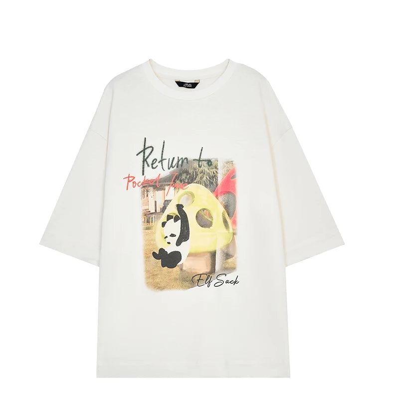 VILZSTUDIOS Panda Print Loose Short Sleeved T-Shirt