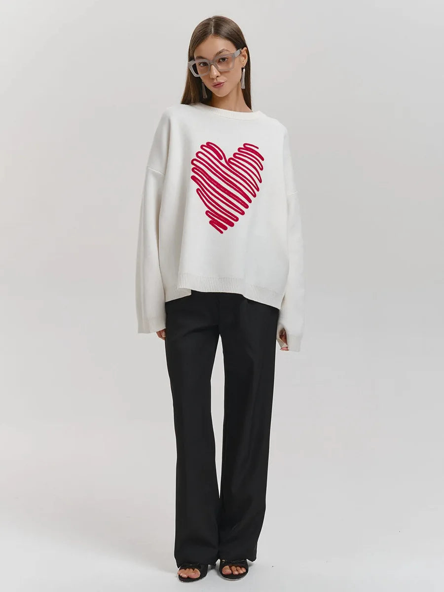 VILZSTUDIOS Red Heart Round Neck Long Sleeve Top