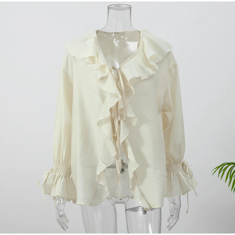 VILZSTUDIOS Chic White Linen Lace-Up Shirt