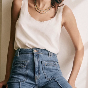 VILZSTUDIOS Stylish Wave Edge Sleeveless Blouse