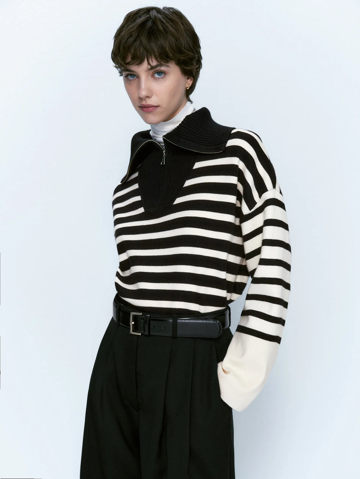 VILZSTUDIOS Patchwork Striped Turtleneck Knitwear Sweater