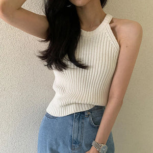 VILZSTUDIOS Chic Round Neck Knitted Halter Top