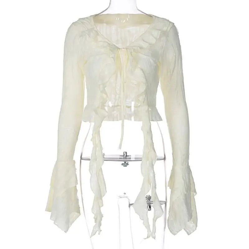 VILZSTUDIOS Fairycore Lace-Up Butterfly Sleeve Blouse