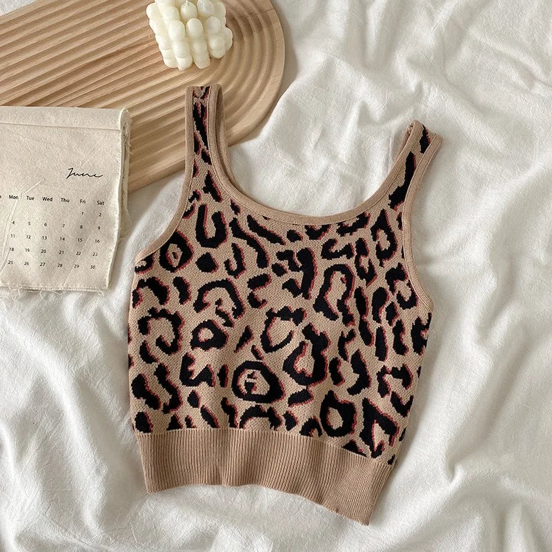 VILZSTUDIOS Leopard Jacquard Knitted Sleeveless Tank Top