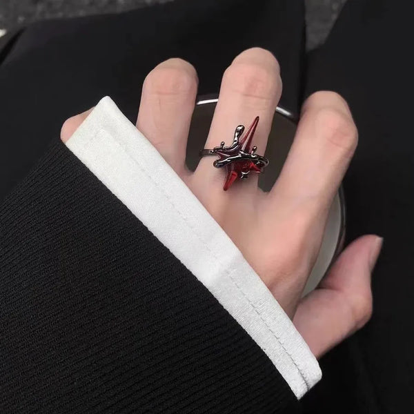 Dark Red Cross Star Stone Ring