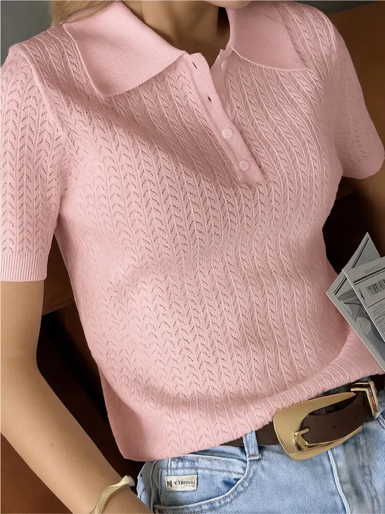 VILZSTUDIOS Casual Short Sleeve Knitted T-shirt