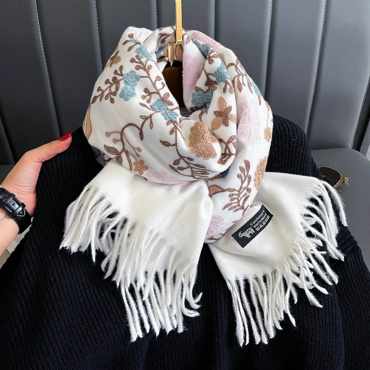VILZSTUDIOS New Winter Warm Cashmere Scarf for Women Embroidery Pashmina Blanket Thick Shawl Wrap Neckerchief Fashion Bufanda Echarpe Poncho