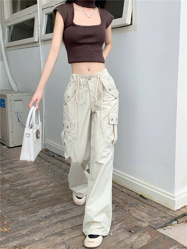 Retro American Parachute Overalls Summer Pants
