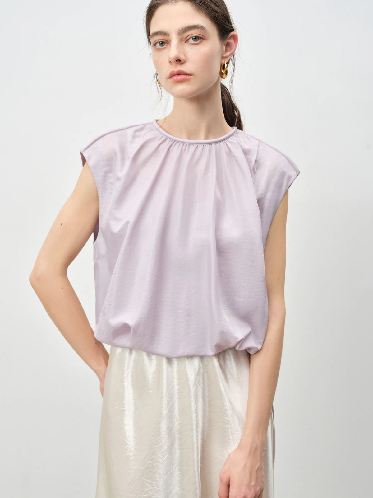 VILZSTUDIOS Luxury French Inspired Sleeveless Satin Blouse