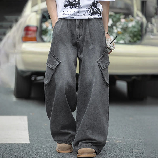 Vintage Washed Loose Fit Cargo Jeans