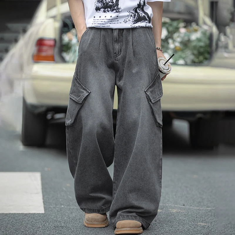 VILZSTUDIOS Vintage Washed Loose Fit Cargo Jeans