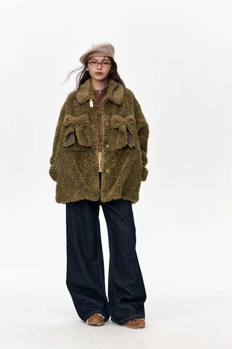 VILZSTUDIOS Y2K Olive Bowknot Pockets Jacket