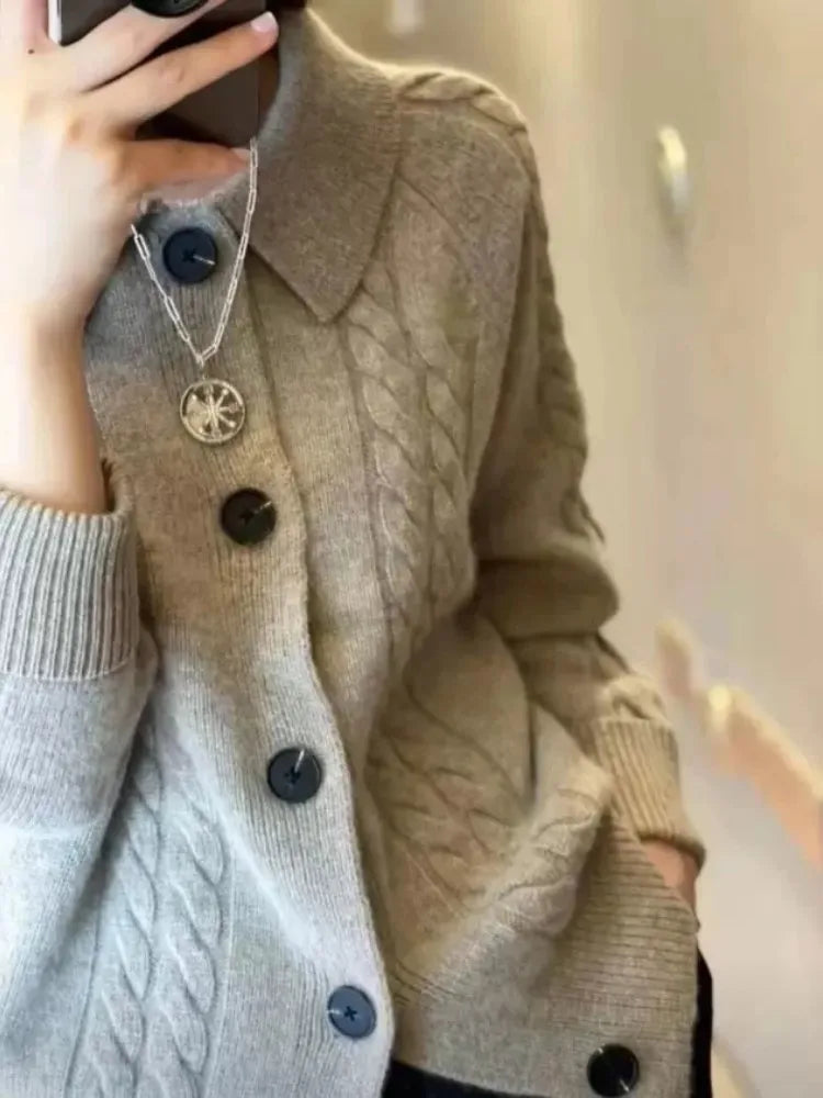 VILZSTUDIOS Thick Knit Polo Lapel Cardigan