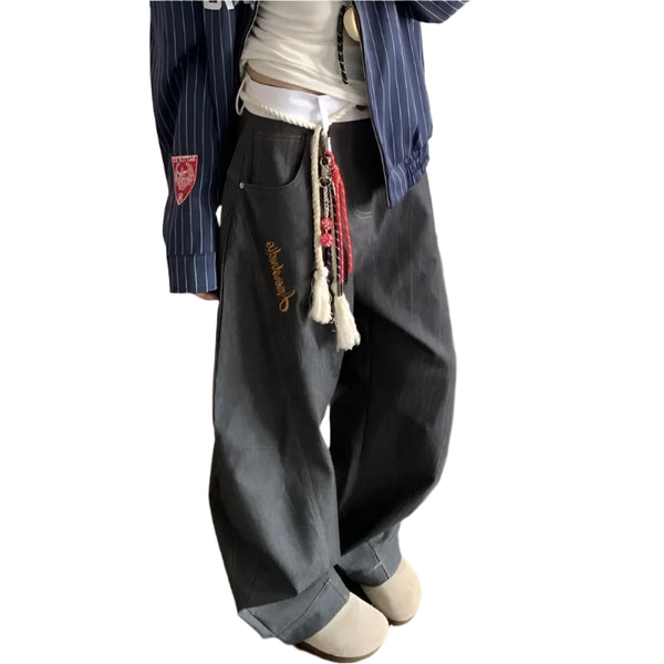 Versatile Retro Embroidered Pants