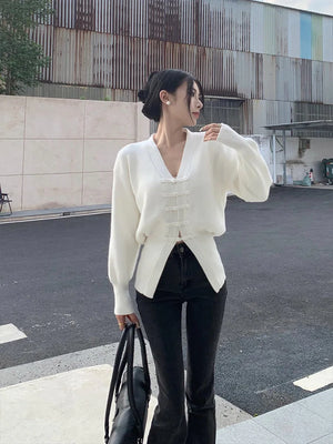 VILZSTUDIOS Chic Vintage Chinese Style Knitted Cardigan