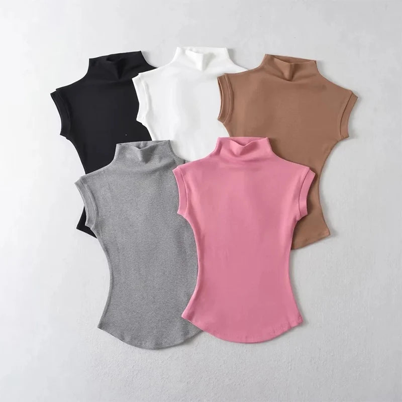 VILZSTUDIOS Slim Fit Sleeveless Turtleneck T-Shirt